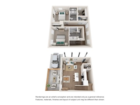Floor plan for 2 beds, 2.5 baths, 1296 sqft